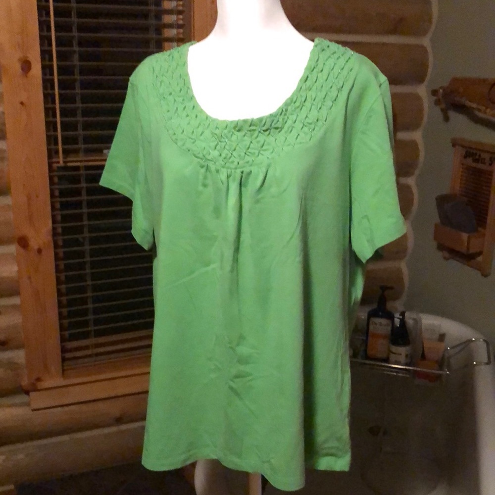 JM Collection Green Shirt with Beaded Neckline